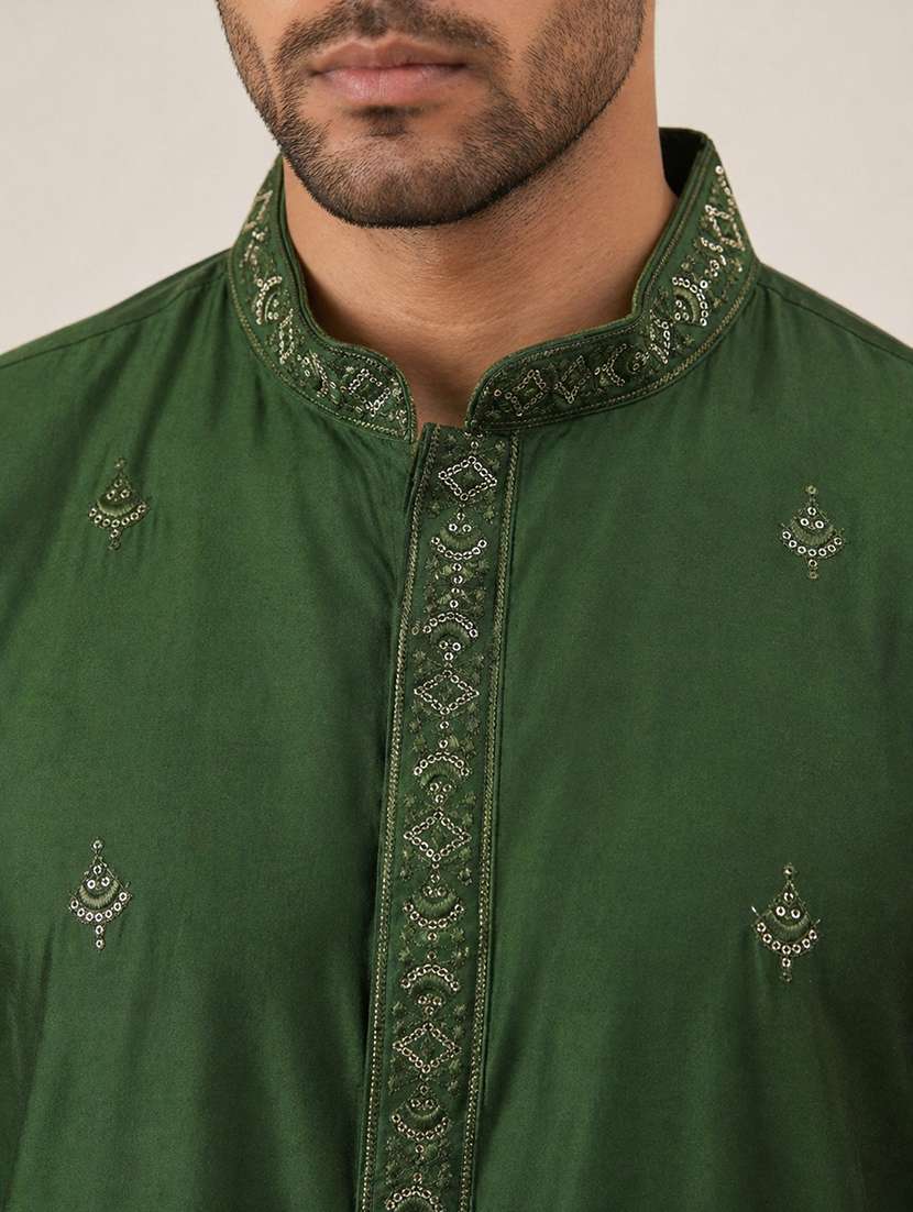 men embroidered mandarin neck long kurta - 22503400 -  Standard Image - 1