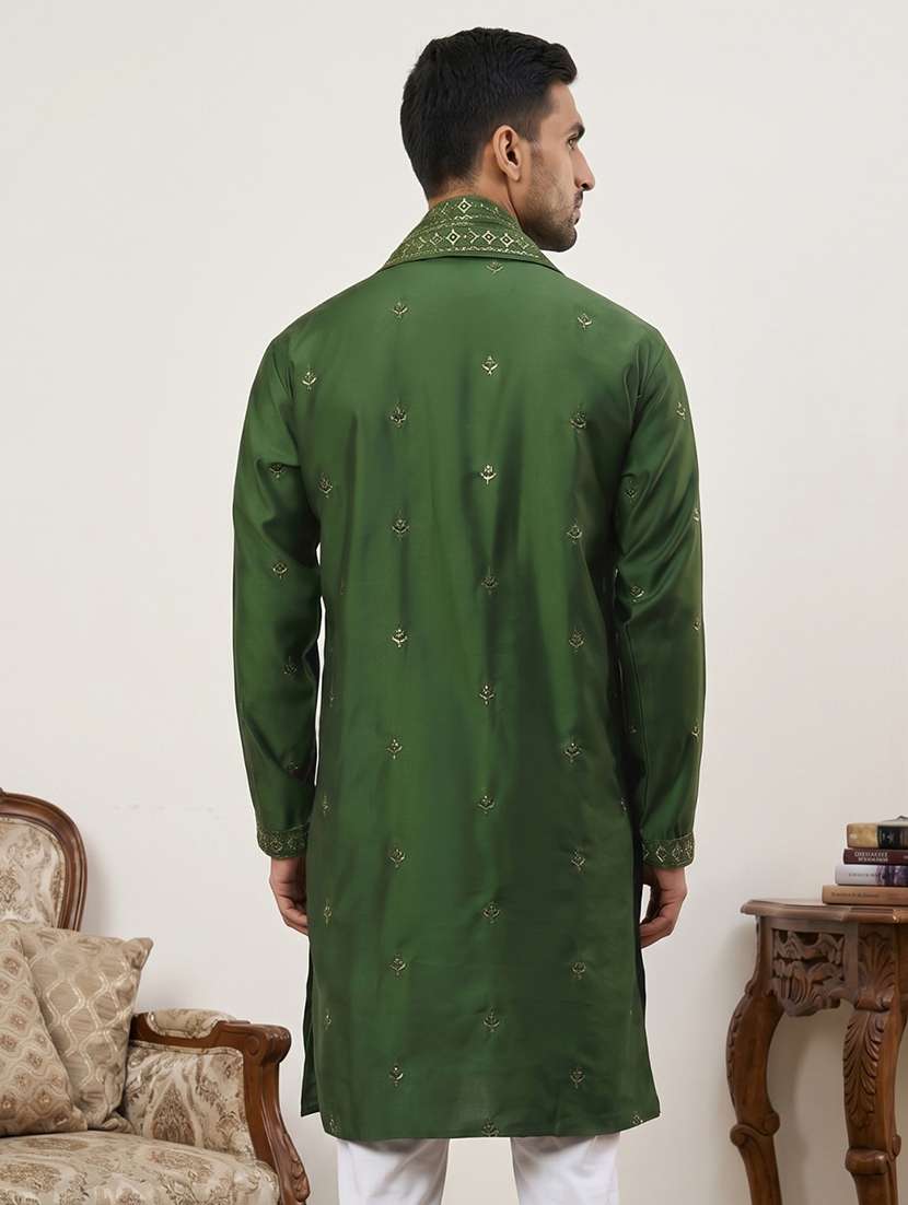 men embroidered mandarin neck long kurta - 22503400 -  Standard Image - 4