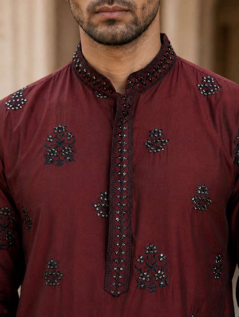 men embroidered mandarin neck long kurta - 22503403 -  Standard Image - 1
