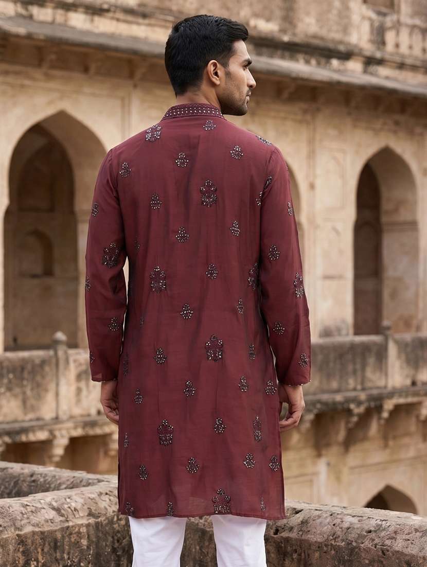 men embroidered mandarin neck long kurta - 22503403 -  Standard Image - 4