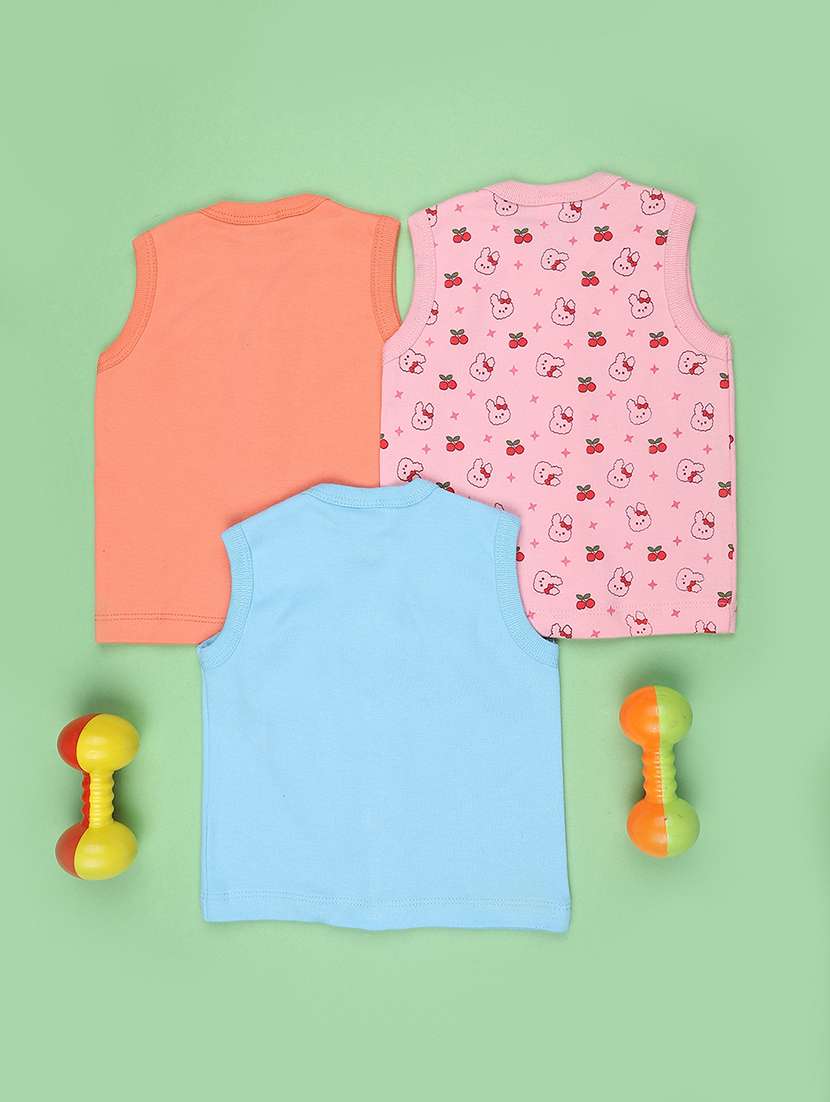 girls pack of 3 printed sleeveless tees - 22503603 -  Standard Image - 1