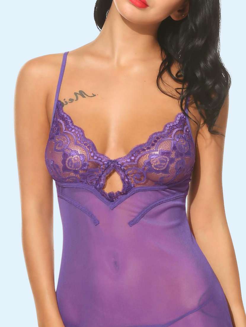 women self design shoulder strap babydoll set - 22503632 -  Standard Image - 1