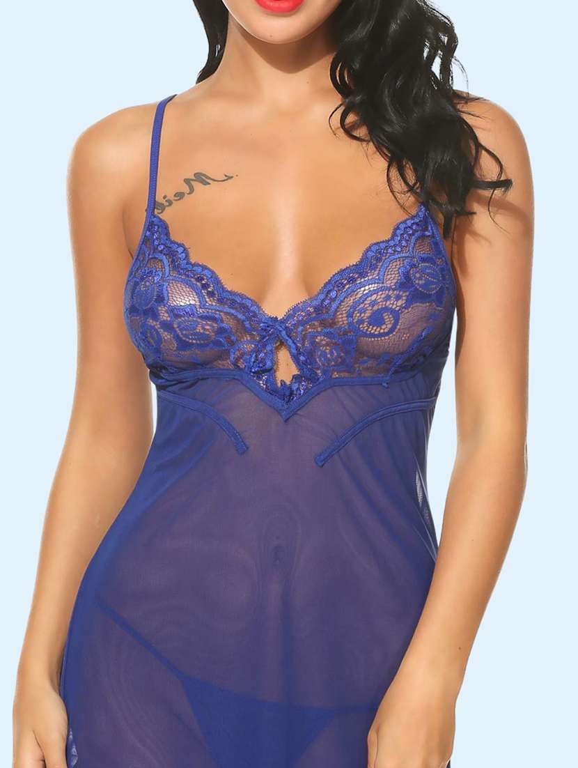 women self design shoulder strap babydoll set - 22503633 -  Standard Image - 1