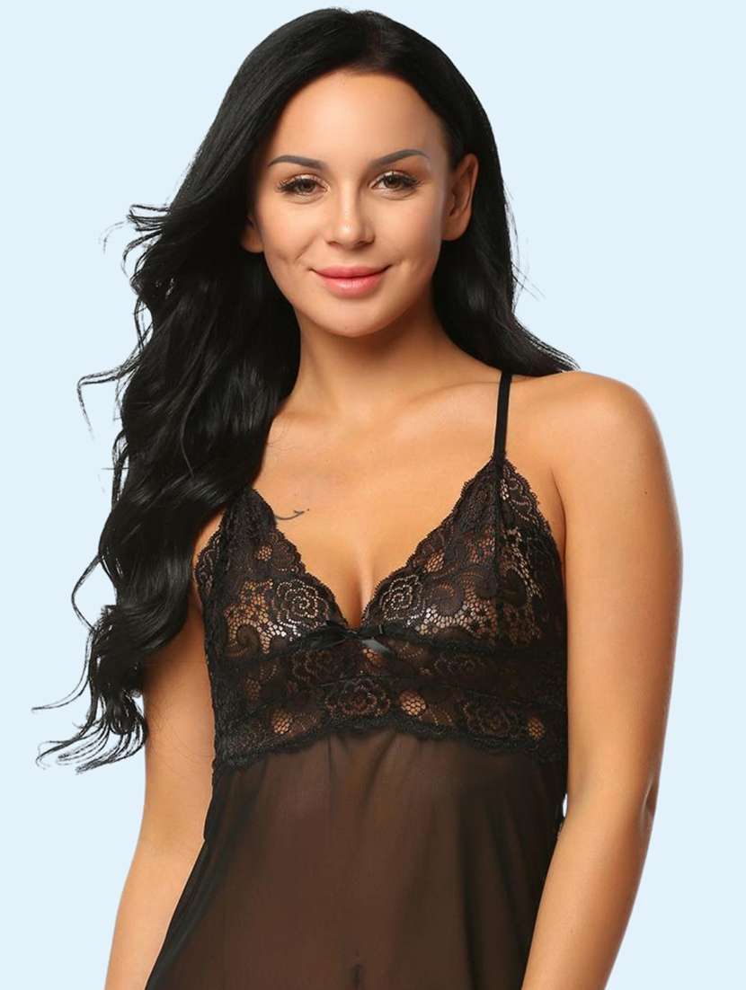 women self design shoulder strap babydoll set - 22503634 -  Standard Image - 1