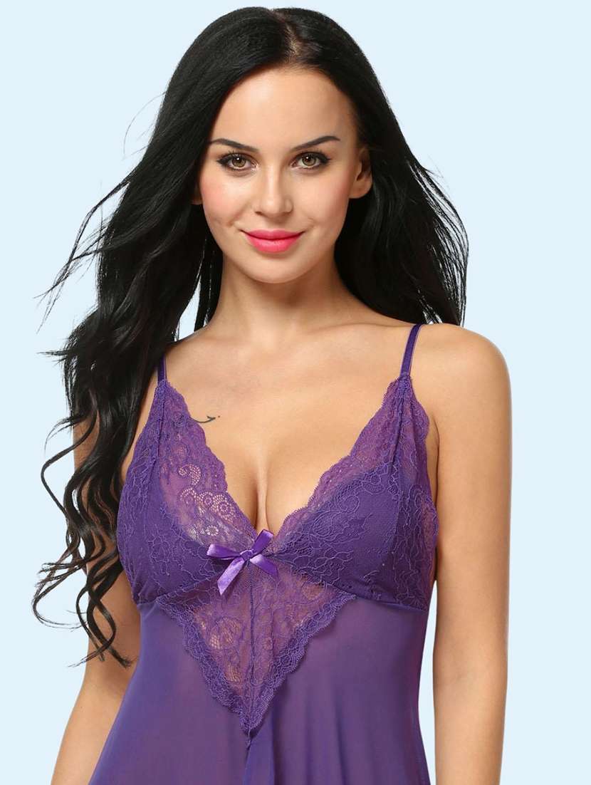 women self design shoulder strap babydoll set - 22503648 -  Standard Image - 1