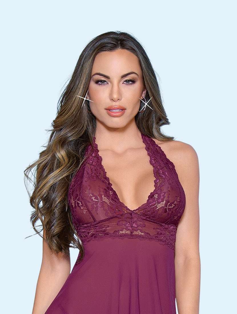 women self design halter neck babydoll set - 22503651 -  Standard Image - 1