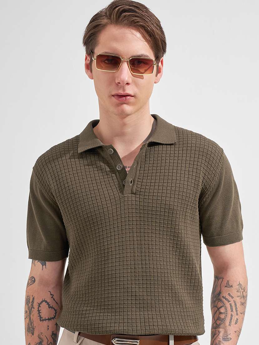 men self design short sleeve regular fit polo t-shirt
