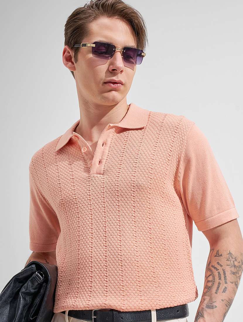 men self design short sleeve regular fit polo t-shirt