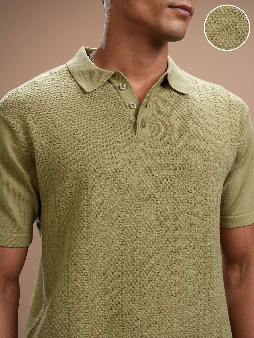 Men Self Design Short Sleeve Regular Fit Polo T-shirt - 22503832 -  Standard Image - 1