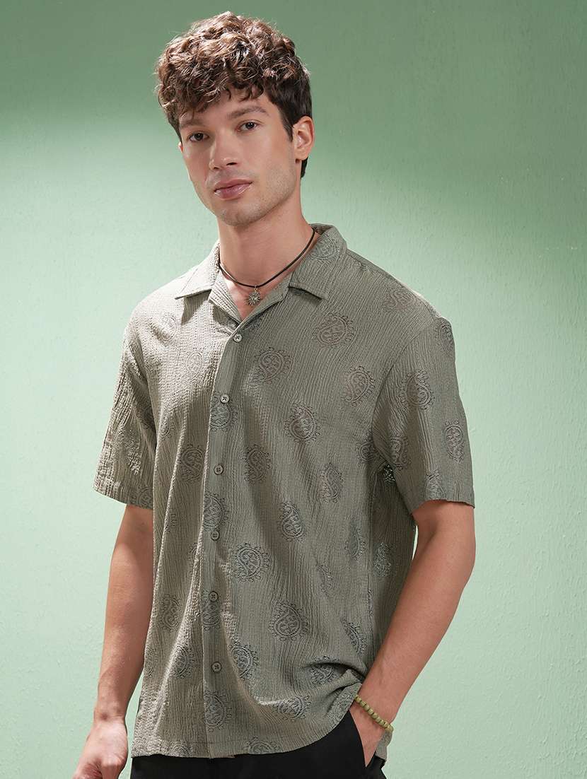 men paisley short sleeve regular fit casual shirt