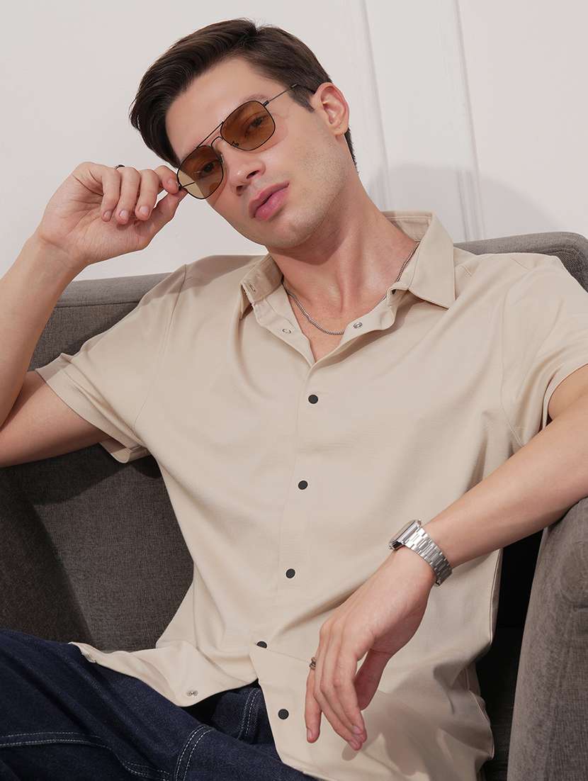 men solid short sleeve regular fit casual shirt