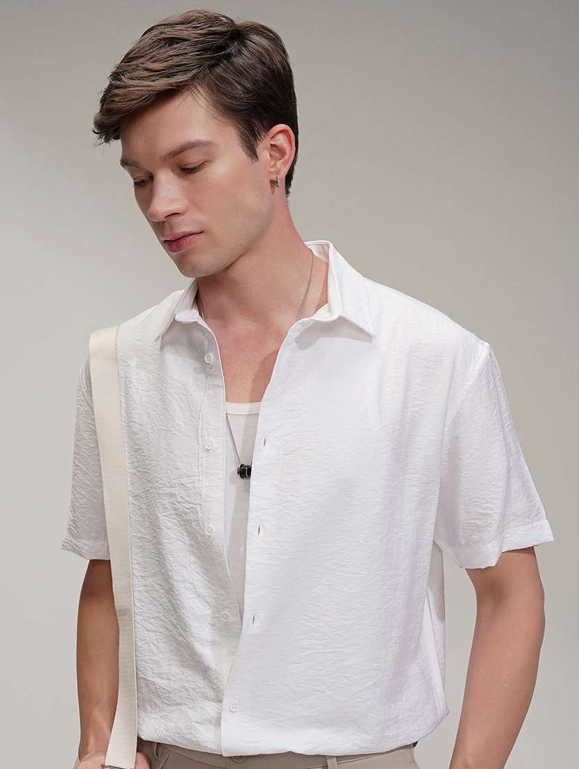 men solid short sleeve regular fit casual shirt