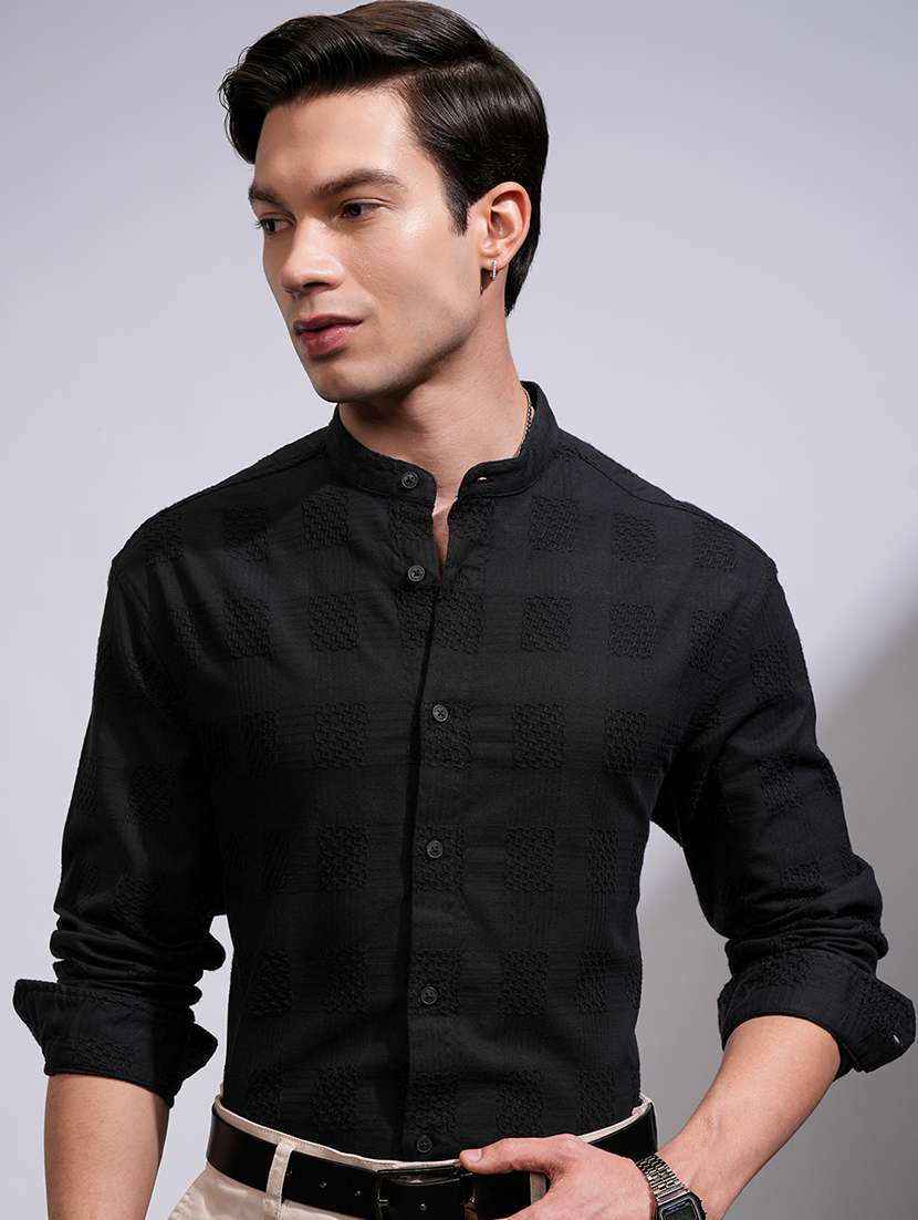 men self design long sleeve regular fit casual shirt