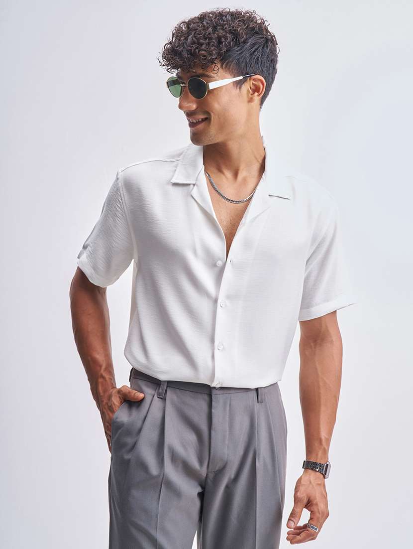 men solid short sleeve regular fit casual shirt