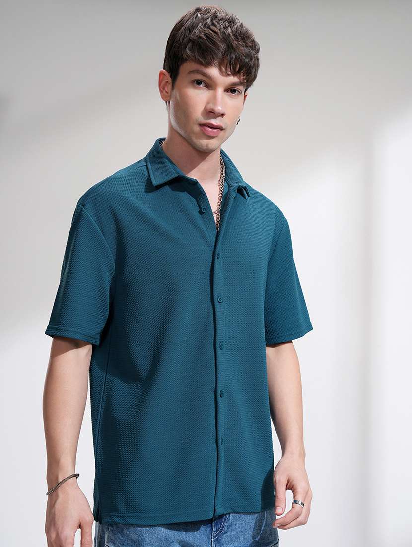men textured short sleeve loose fit casual shirt - 22503985 -  Standard Image - 1