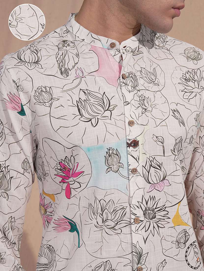 men printed long sleeve slim fit casual shirt - 22504019 -  Standard Image - 1