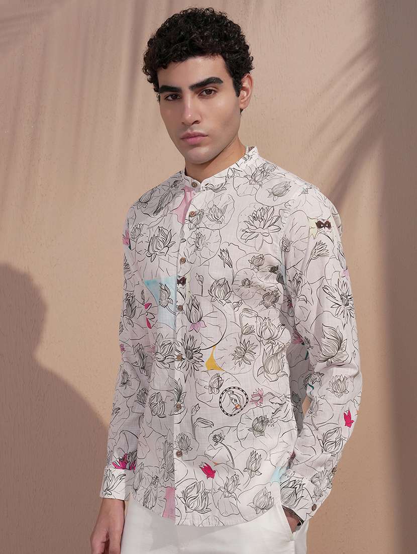 men printed long sleeve slim fit casual shirt - 22504019 -  Standard Image - 4