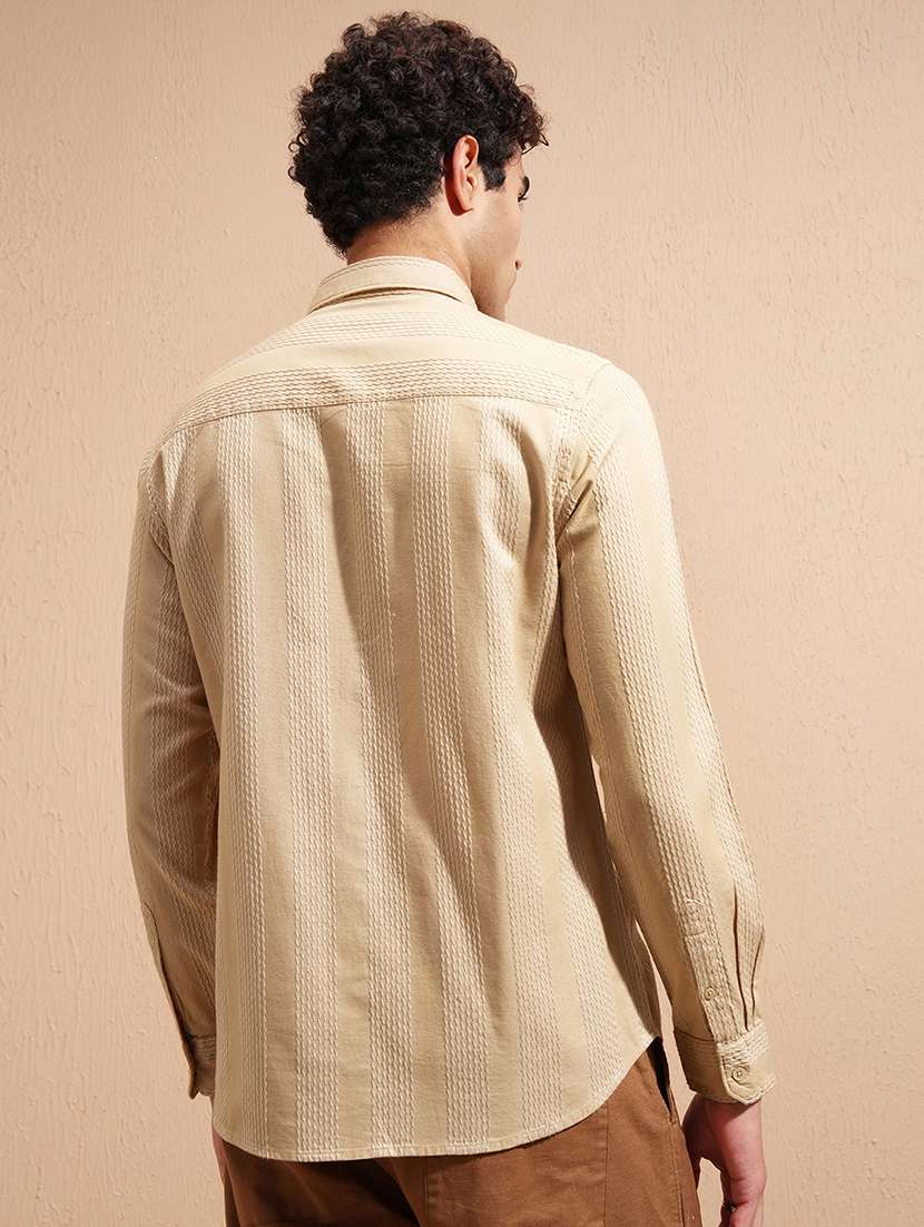 Men Self Design Long Sleeve Regular Fit Casual Shirt - 22504021 -  Standard Image - 4