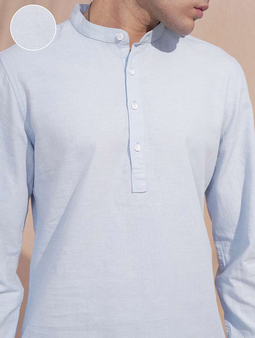 men solid mandarin neck short kurta - 22504023 -  Standard Image - 1
