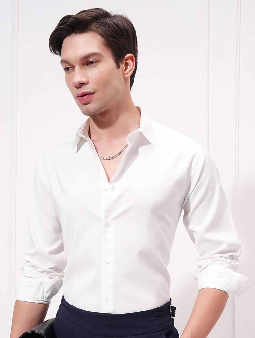 men solid long sleeve slim fit casual shirt