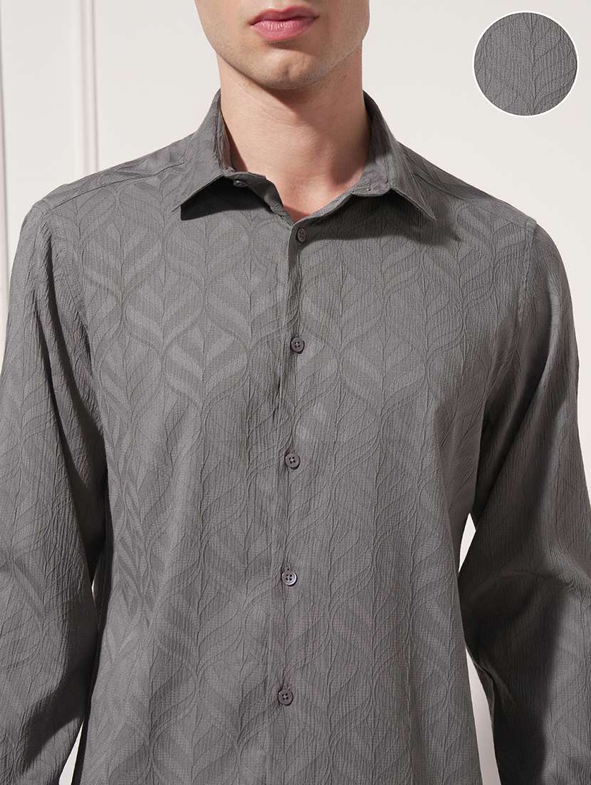 Men Self Design Long Sleeve Slim Fit Casual Shirt - 22504060 -  Standard Image - 1