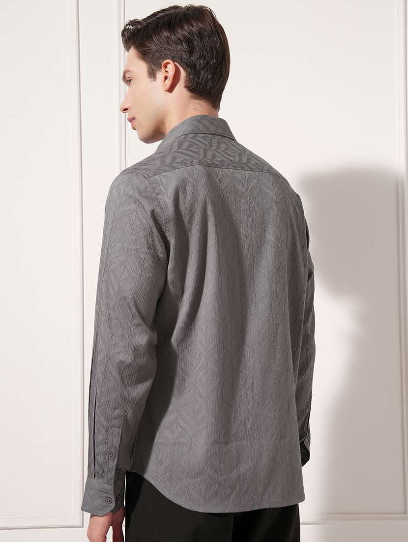 Men Self Design Long Sleeve Slim Fit Casual Shirt - 22504060 -  Standard Image - 4