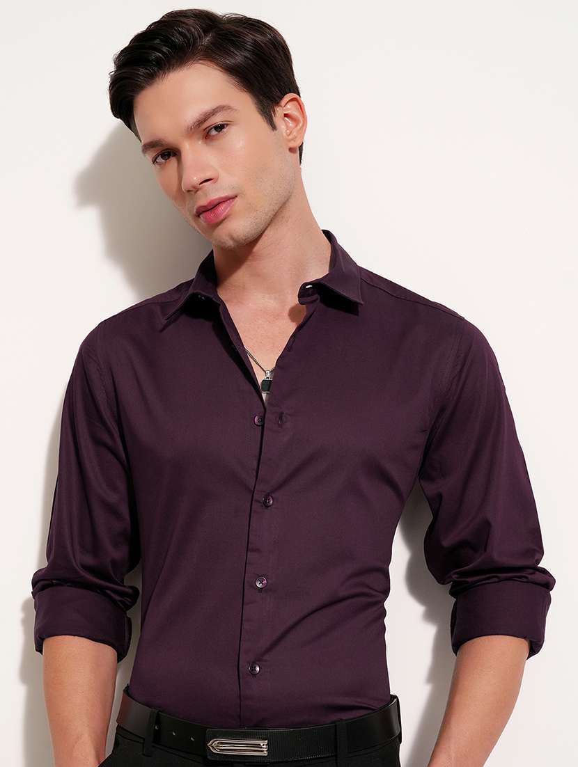 men solid long sleeve slim fit casual shirt