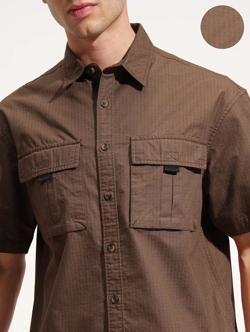 men textured short sleeve loose fit casual shirt - 22504069 -  Standard Image - 1