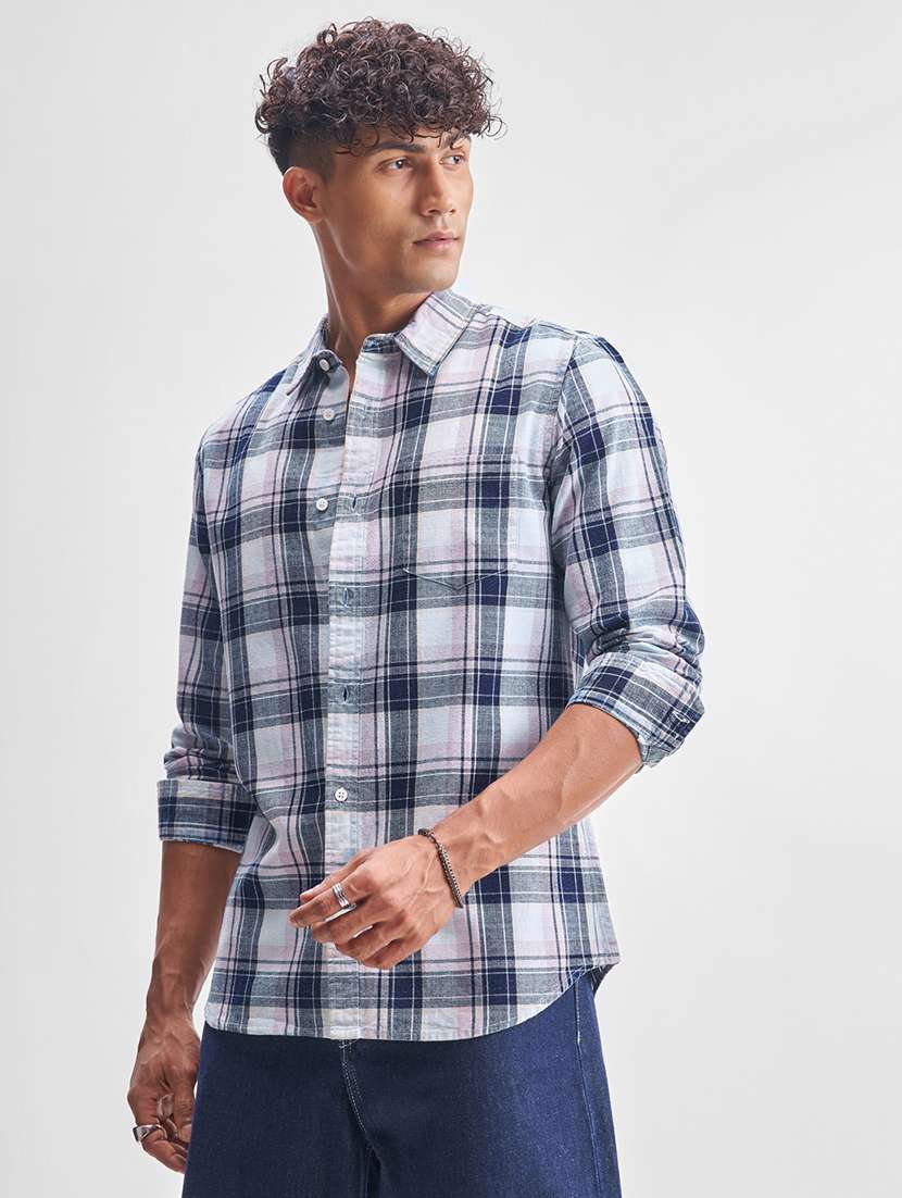 men checkered long sleeve regular fit casual shirt