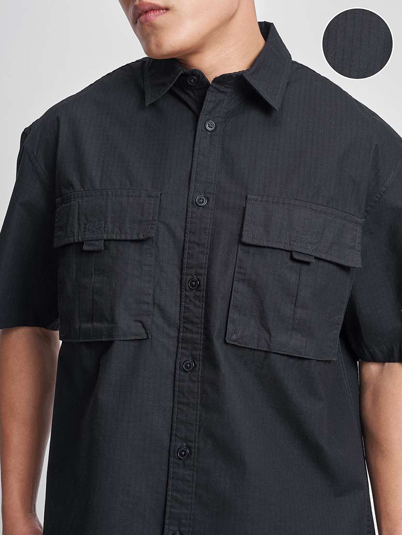 men textured short sleeve loose fit casual shirt - 22504082 -  Standard Image - 1