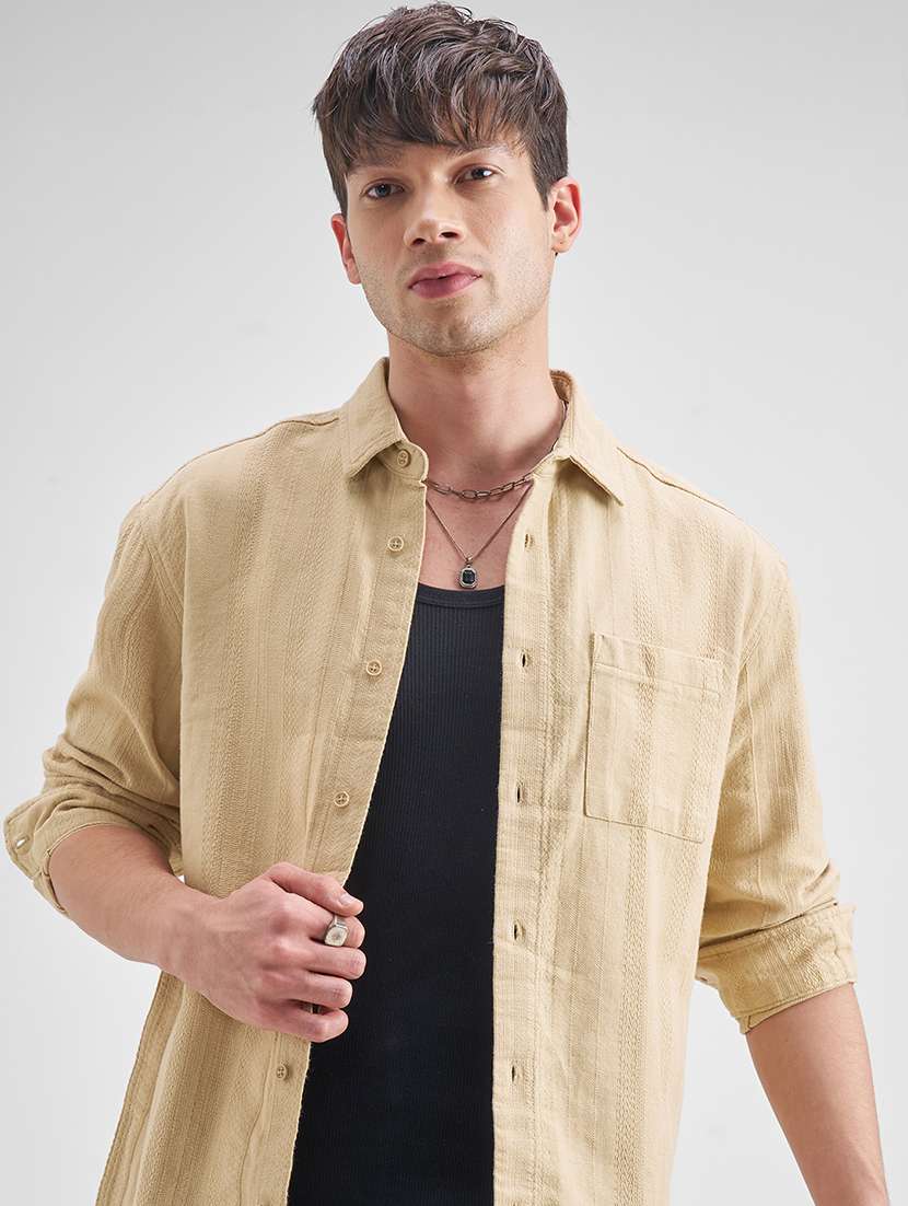 men self design long sleeve regular fit casual shirt