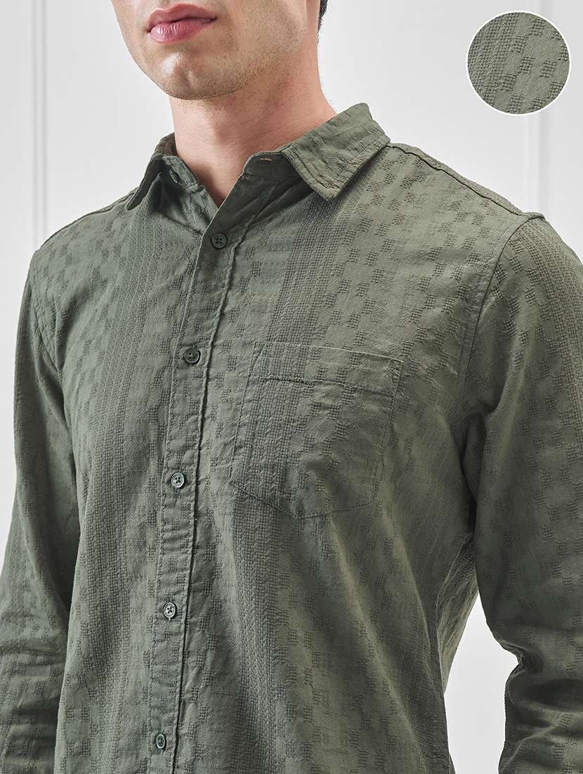 Men Self Design Long Sleeve Regular Fit Casual Shirt - 22504099 -  Standard Image - 1