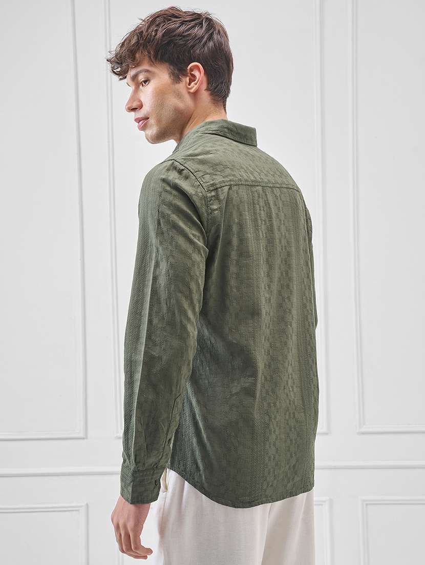 Men Self Design Long Sleeve Regular Fit Casual Shirt - 22504099 -  Standard Image - 4
