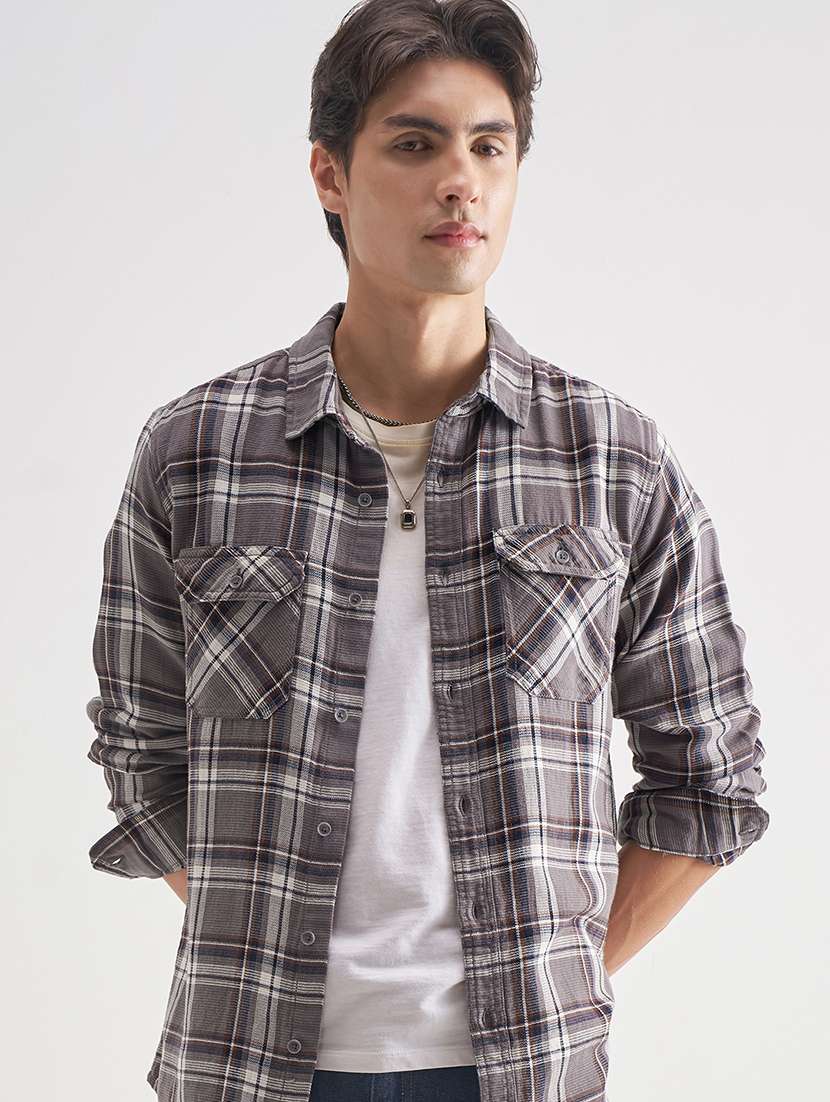 men checkered long sleeve regular fit casual shirt