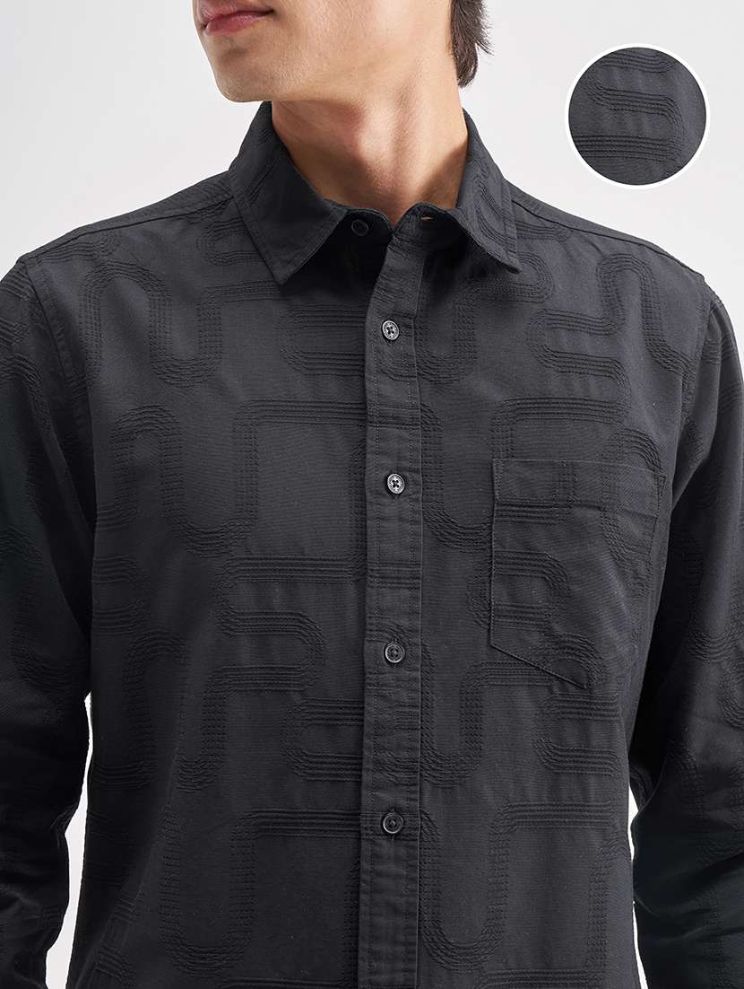Men Self Design Long Sleeve Regular Fit Casual Shirt - 22504130 -  Standard Image - 1