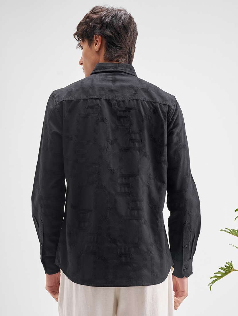 Men Self Design Long Sleeve Regular Fit Casual Shirt - 22504130 -  Standard Image - 4