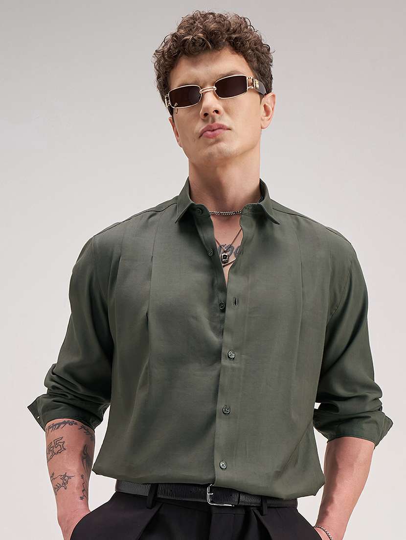 men solid long sleeve regular fit casual shirt
