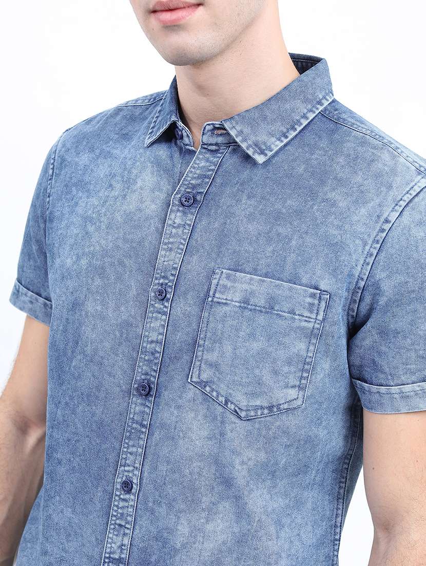 men faded short sleeve slim fit casual shirt - 22504148 -  Standard Image - 1