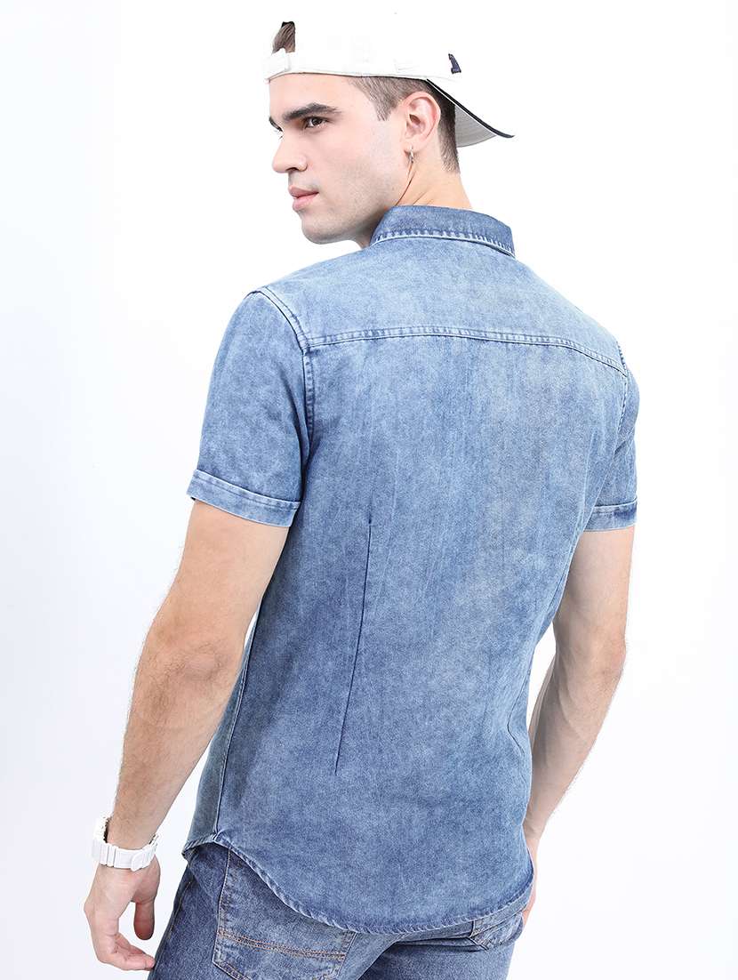men faded short sleeve slim fit casual shirt - 22504148 -  Standard Image - 4