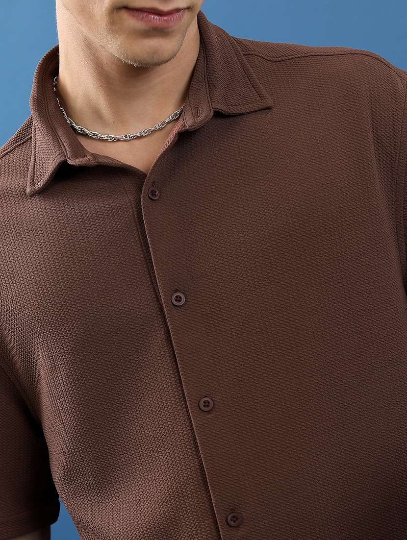 men textured short sleeve oversized casual shirt - 22504161 -  Standard Image - 1