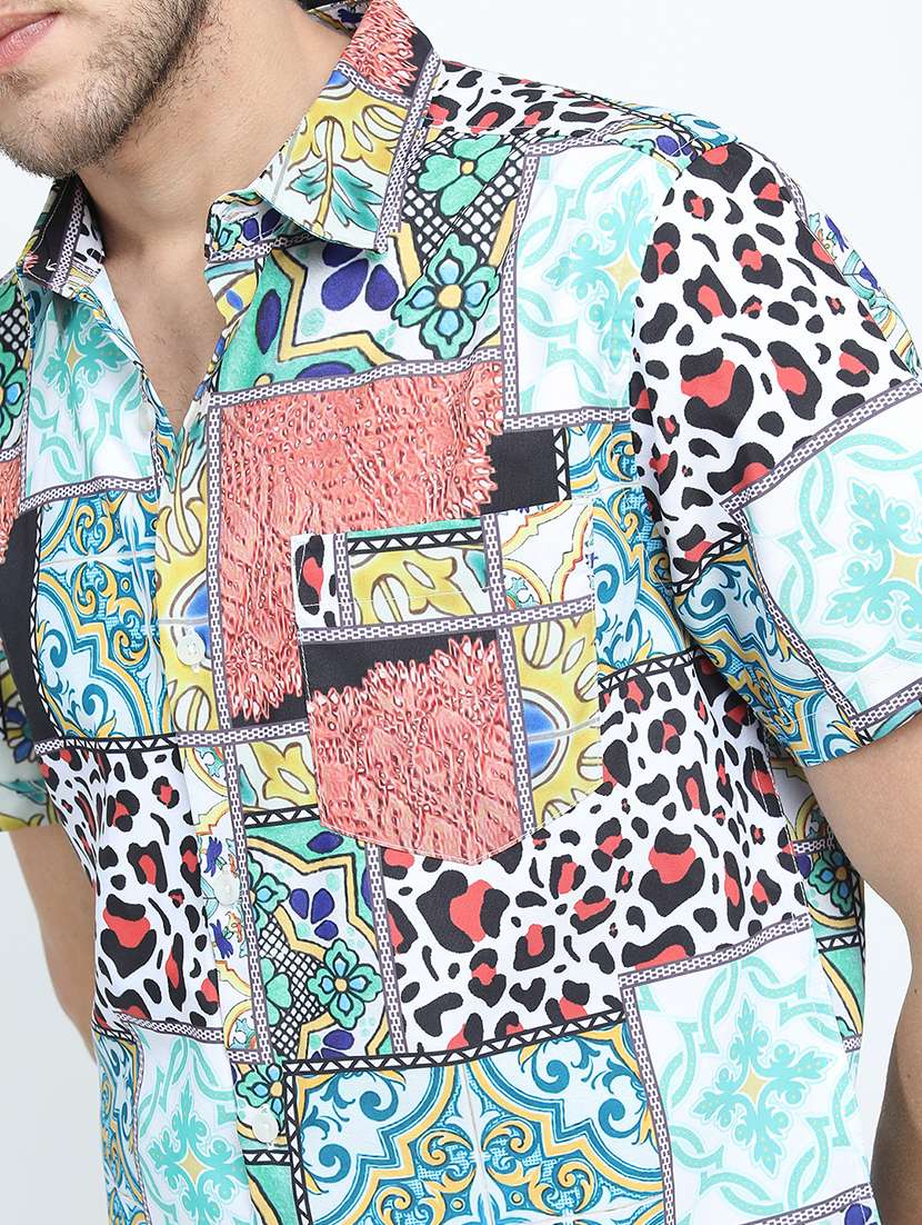 men printed short sleeve slim fit casual shirt - 22504182 -  Standard Image - 1