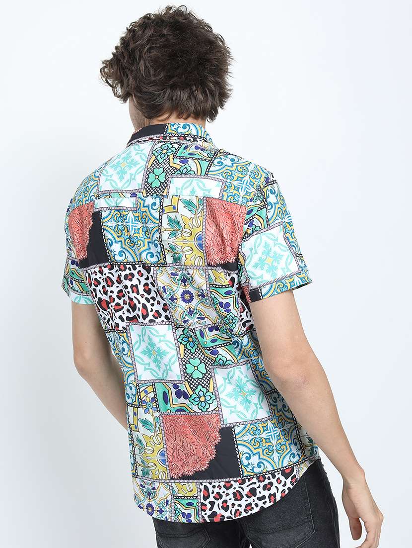 men printed short sleeve slim fit casual shirt - 22504182 -  Standard Image - 4