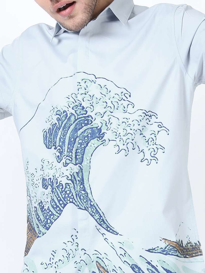 men printed short sleeve slim fit casual shirt - 22504196 -  Standard Image - 1