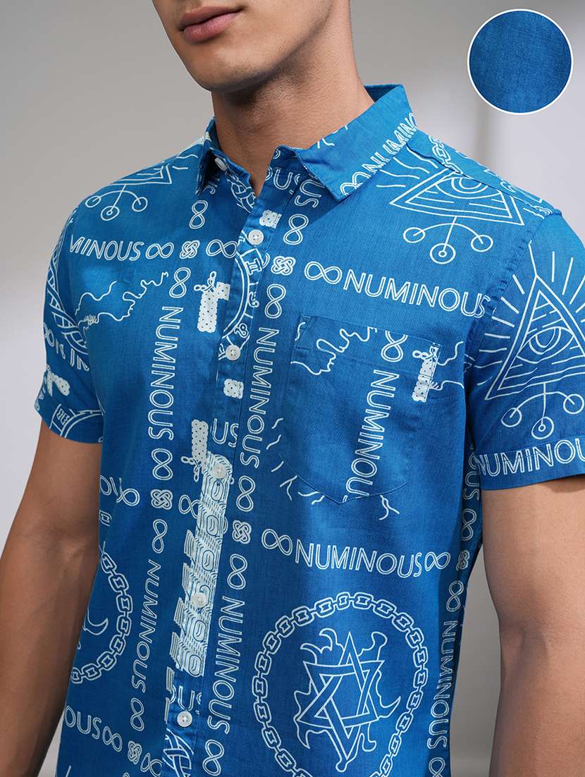 men printed short sleeve slim fit casual shirt - 22504215 -  Standard Image - 1