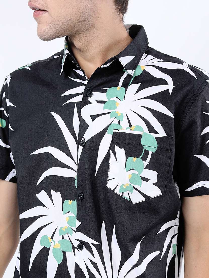 men printed short sleeve slim fit casual shirt - 22504216 -  Standard Image - 1