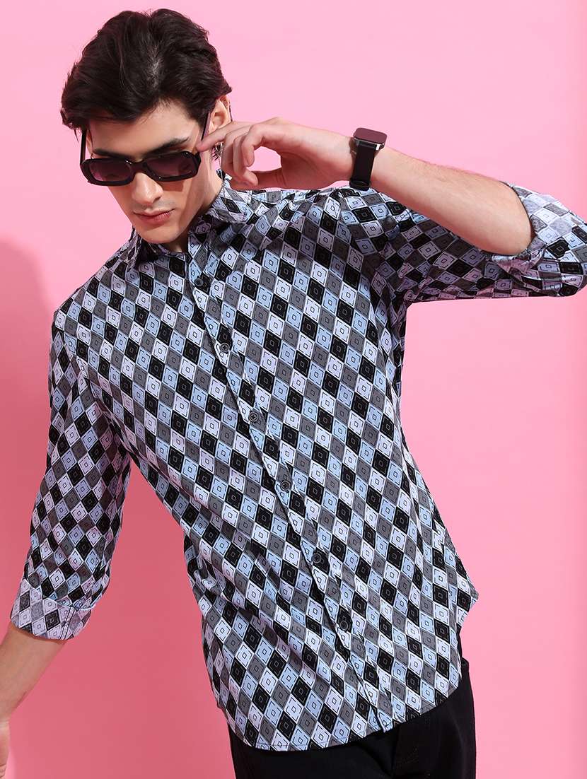 men printed long sleeve regular fit casual shirt