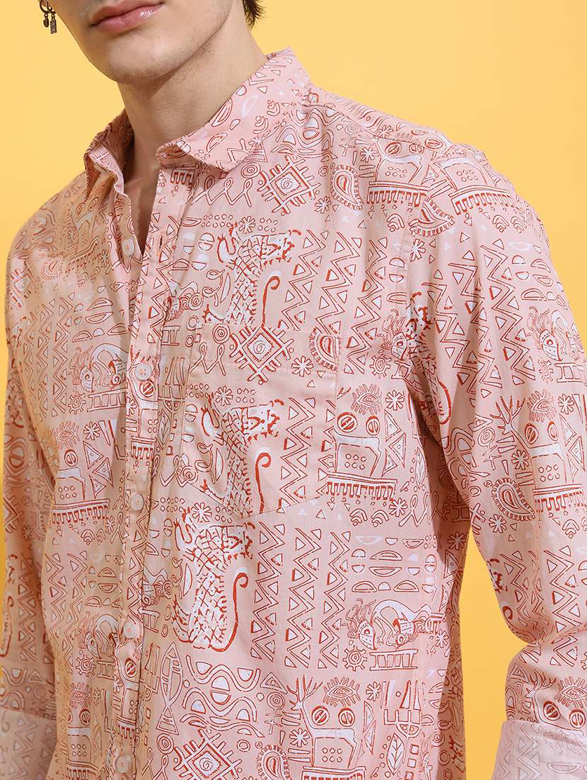 men printed long sleeve regular fit casual shirt - 22504250 -  Standard Image - 1