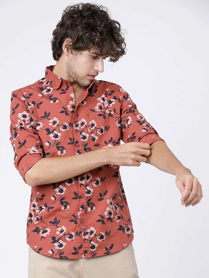 men printed long sleeve regular fit casual shirt