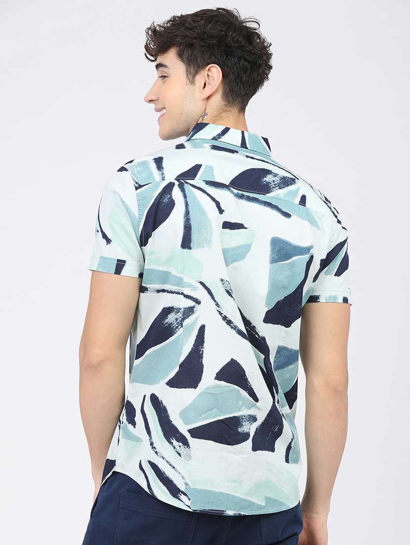 men printed short sleeve slim fit casual shirt - 22504268 -  Standard Image - 4