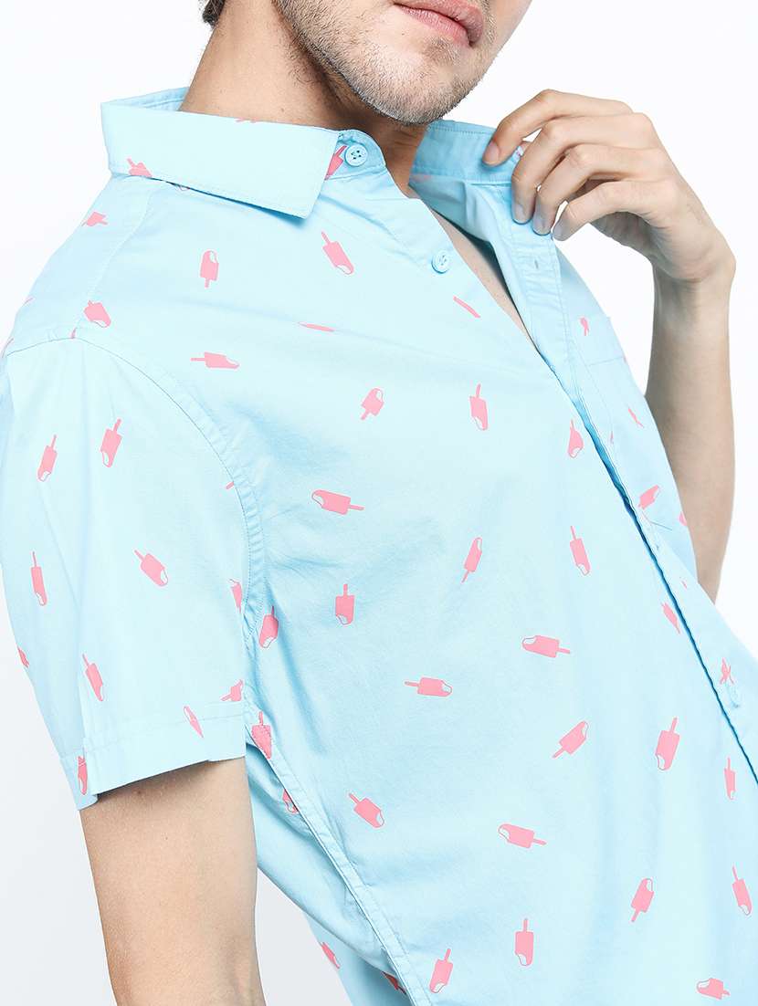 men printed short sleeve slim fit casual shirt - 22504293 -  Standard Image - 1